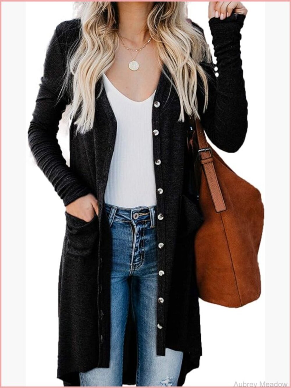 Womens Open Front Long Cardigan with Pockets High Low Knit